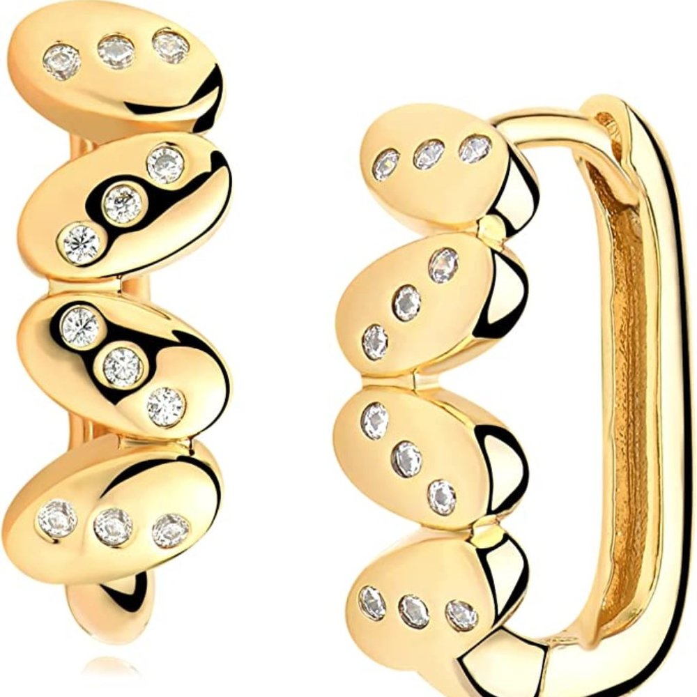 Cubic Zirconia Huggie Earrings 14k Gold Plated Tiny Cuff Earrings Small Huggie